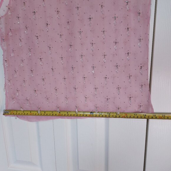 DKNY Vintage Crystal Embellished Pink Silk Organza Top Sz M - Picture 7 of 7
